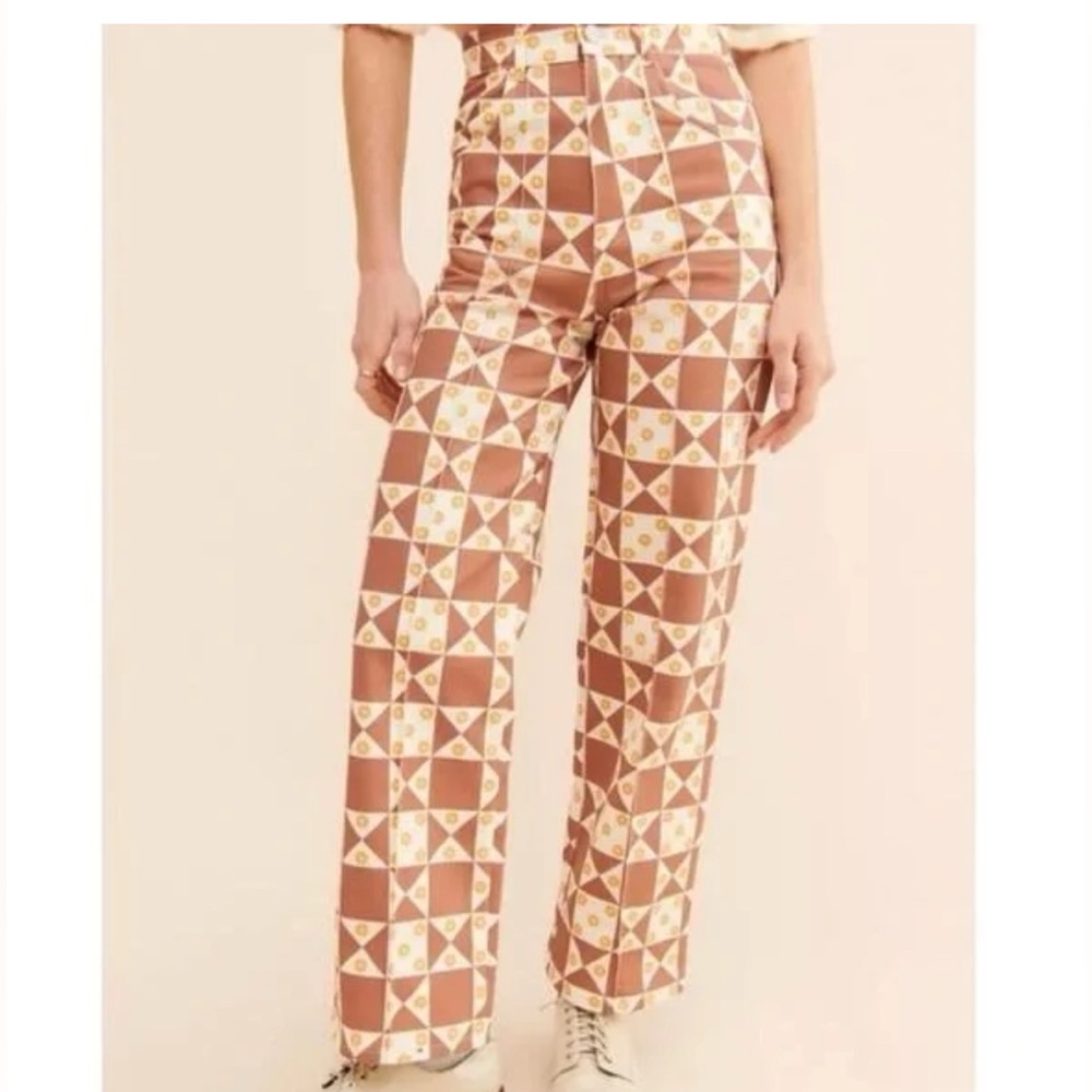 Lisa Says Gah Geometric Wide Leg Pants - Brown and Cream